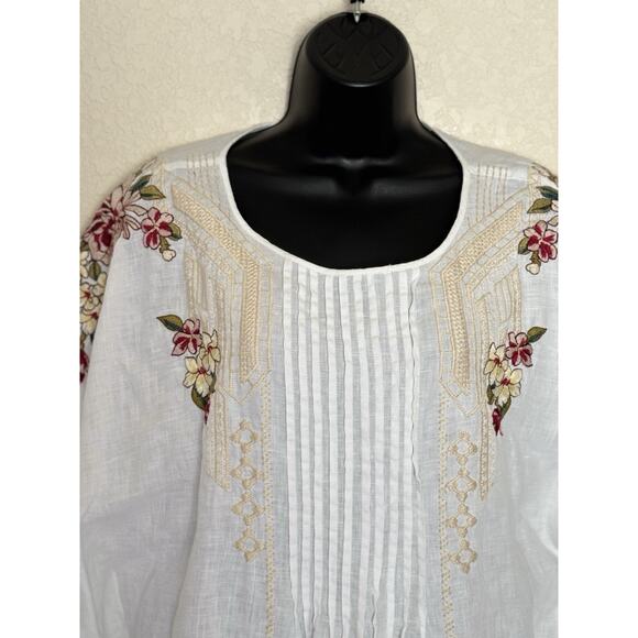 Johnny Was JW Los Angeles Linen Poncho Moji Top Embroidered White Resortwear, L - Picture 7 of 14
